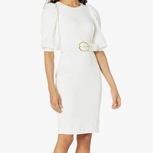 Calvin Klein Women's Belted Sheath with Puff Sleeve Dress